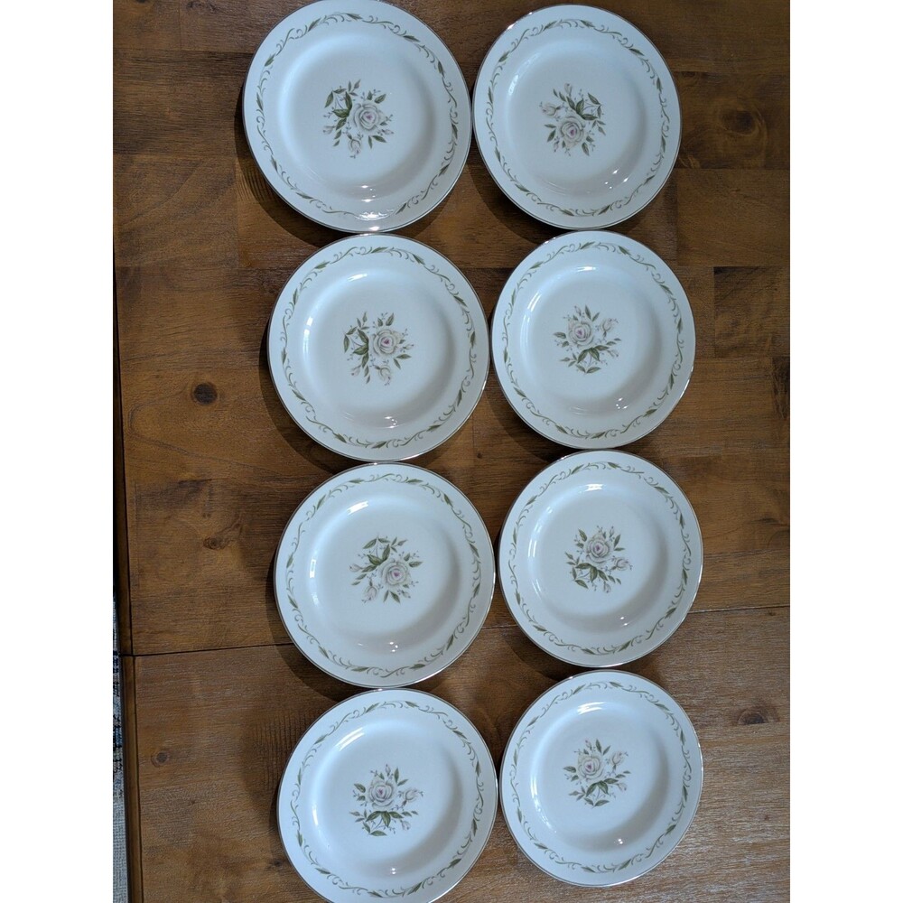 Romance Diamond China White Rose 6" Plate Set Of Eight